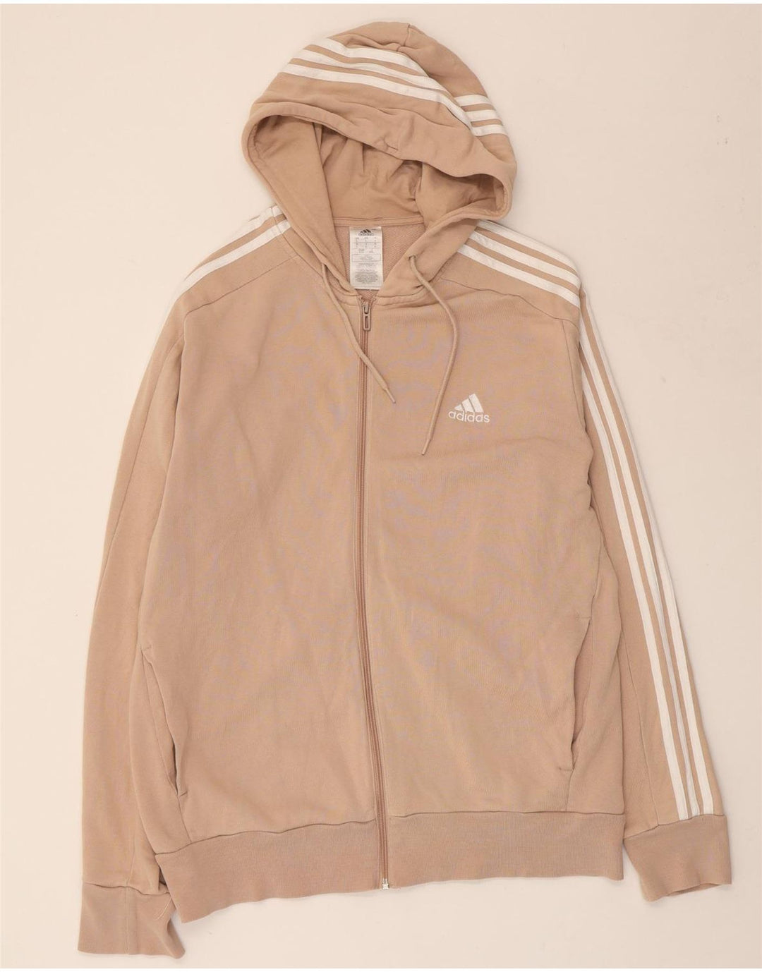 ADIDAS Womens Zip Hoodie Sweater UK 16 Large Beige Cotton