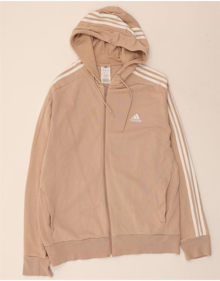 ADIDAS Womens Zip Hoodie Sweater UK 16 Large Beige Cotton