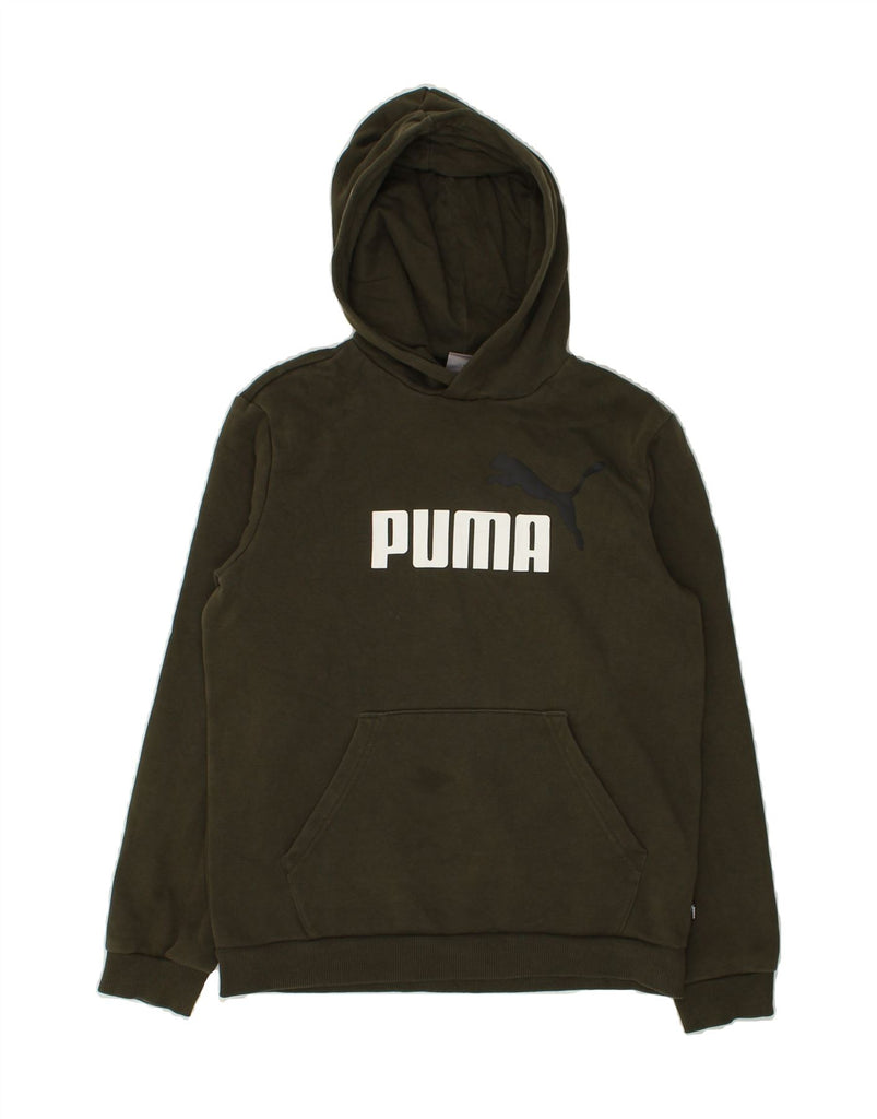 PUMA Boys Graphic Hoodie Jumper 13-14 Years Khaki Cotton | Vintage Puma | Thrift | Second-Hand Puma | Used Clothing | Messina Hembry 