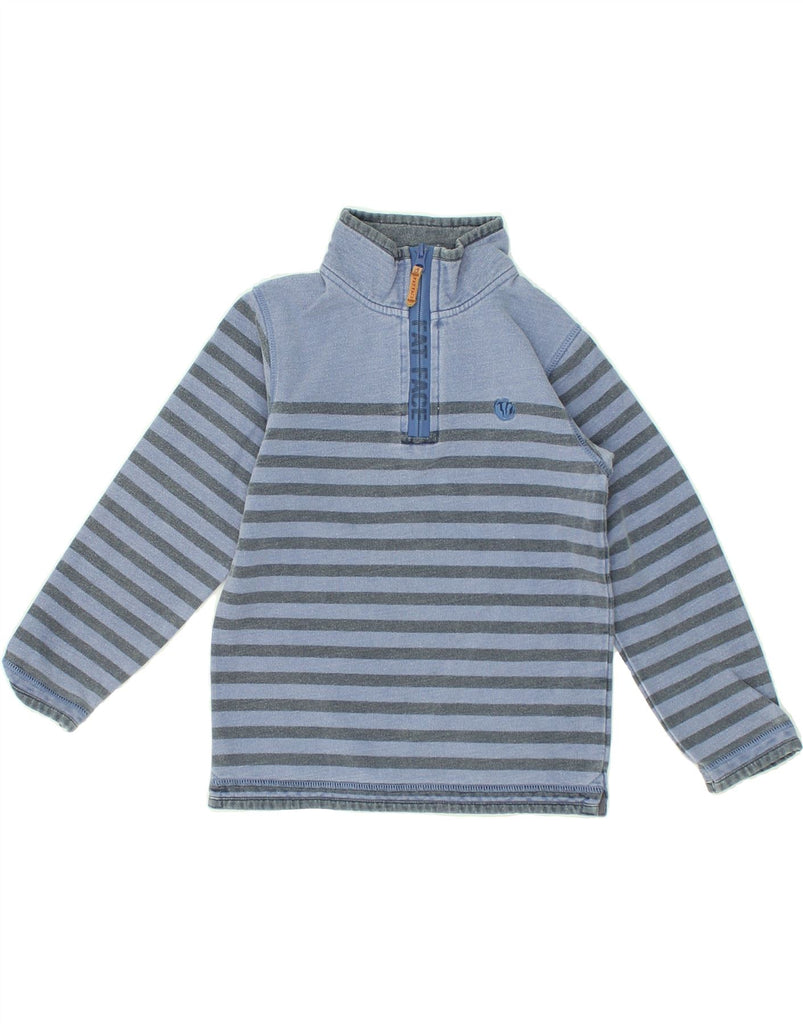 FAT FACE Boys Zip Neck Sweatshirt Jumper 6-7 Years Blue Striped Cotton | Vintage Fat Face | Thrift | Second-Hand Fat Face | Used Clothing | Messina Hembry 