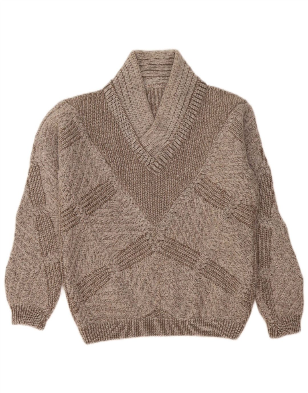 Vintage Womens V-Neck Jumper Sweater UK 14 Medium Grey Geometric