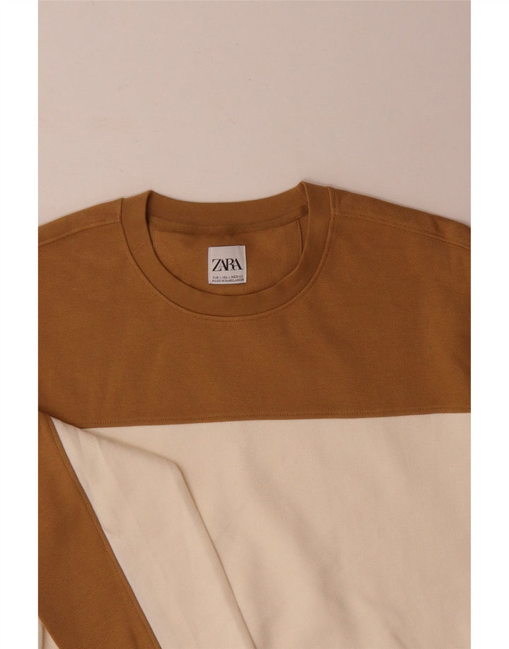 Zara Mens Sweatshirt Jumper Large Multicoloured Colourblock Cotton