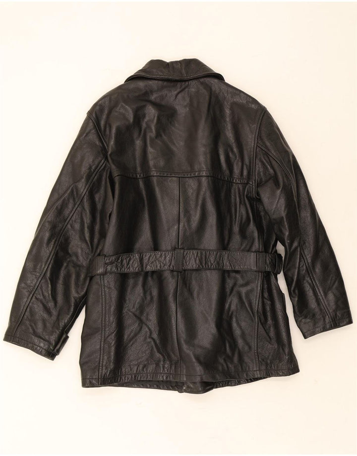 VINTAGE Womens Double Breasted Leather Jacket IT 44 Medium Black Leather Vintage Vintage and Second-Hand Vintage from Messina Hembry 