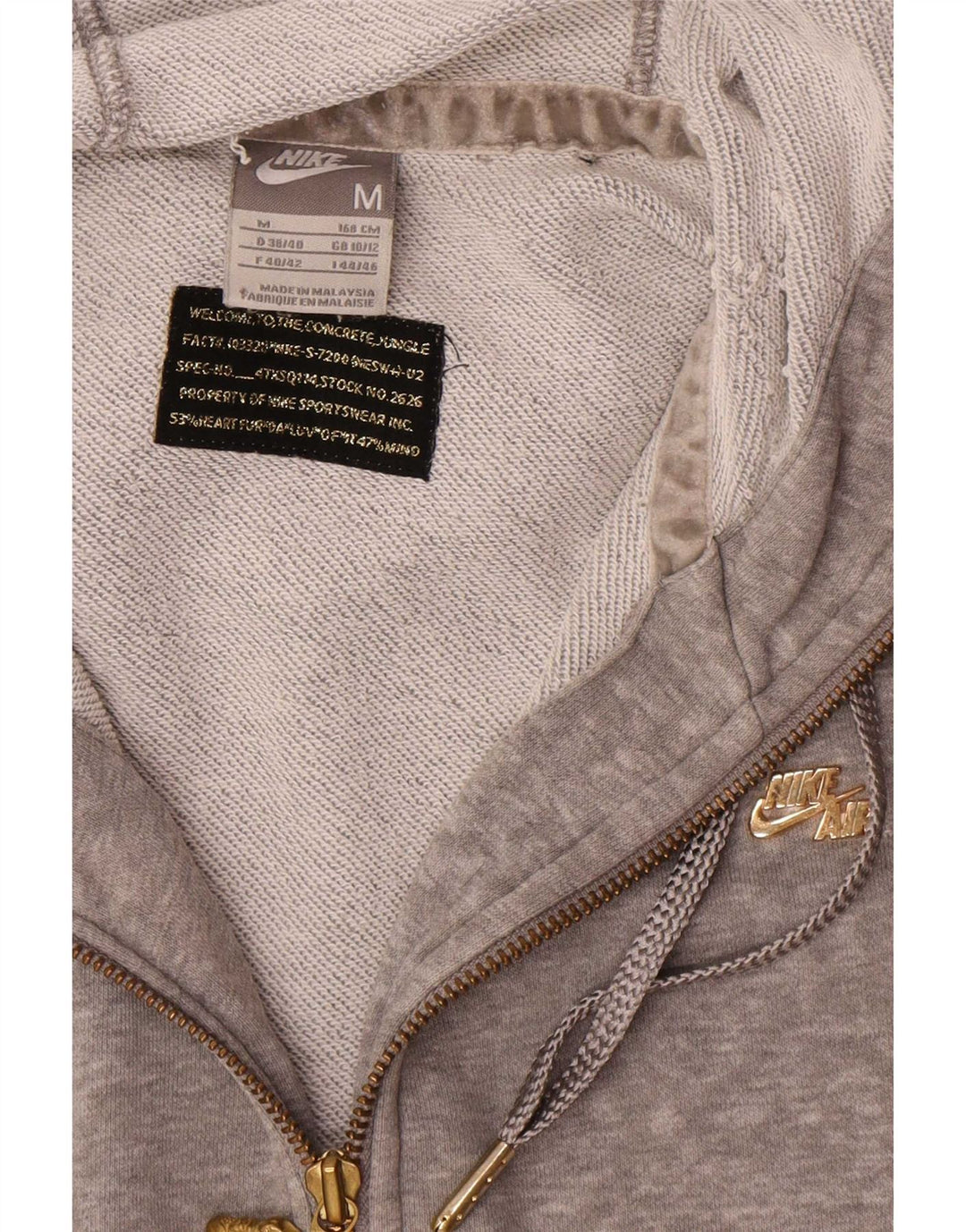 Nike Womens Zip Hoodie Sweater UK 10/12 Medium Grey Cotton