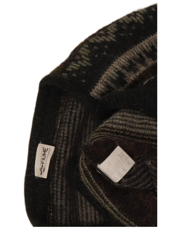 Fiume Mens Cardigan Sweater Large Grey Fair Isle Acrylic