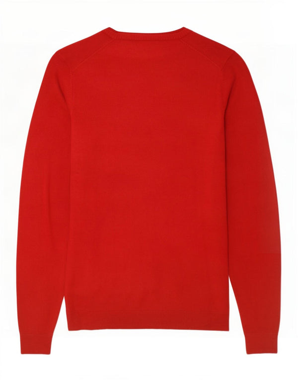 Zara Mens V-Neck Jumper Sweater XL Red Viscose