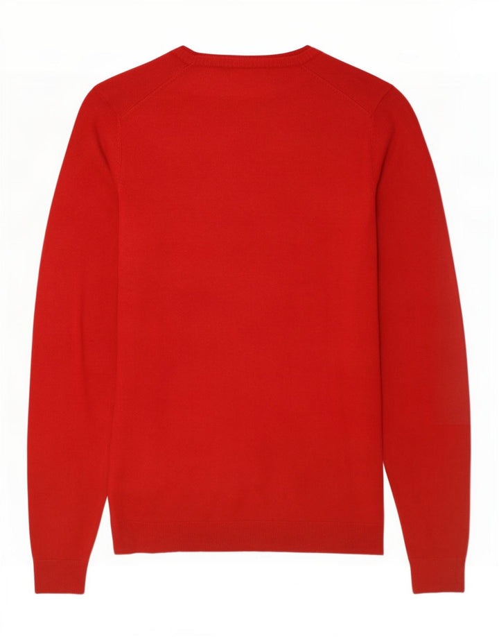 Zara Mens V-Neck Jumper Sweater XL Red Viscose