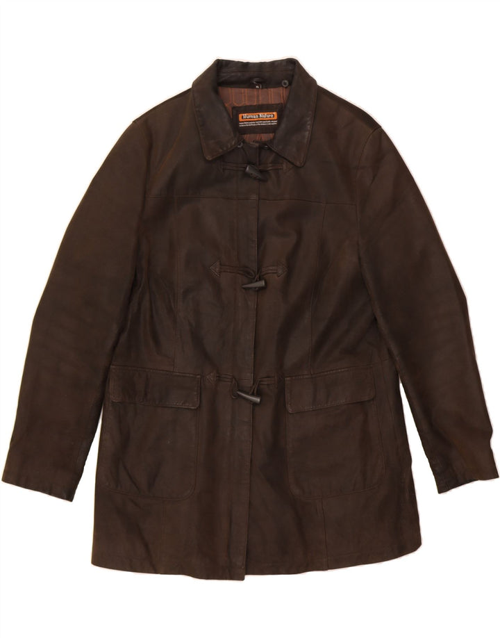 VINTAGE Womens Leather Duffle Coat UK 18 XL Brown Leather Vintage Vintage and Second-Hand Vintage from Messina Hembry 