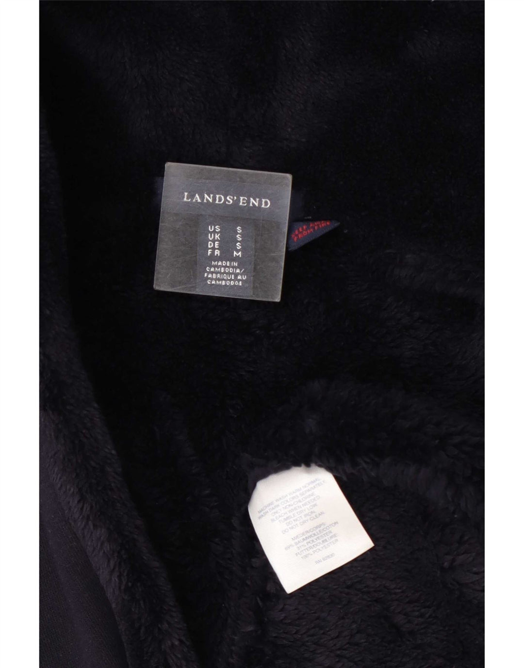 Lands End Womens Oversized Hooded Sherpa Overcoat UK 10 Small Navy Blue