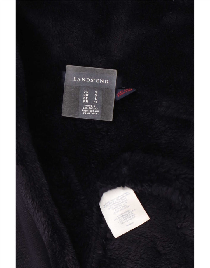Lands End Womens Oversized Hooded Sherpa Overcoat UK 10 Small Navy Blue