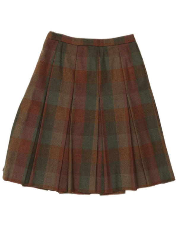 Vintage Womens Pleated A-Line Skirt W25 XS Green Check
