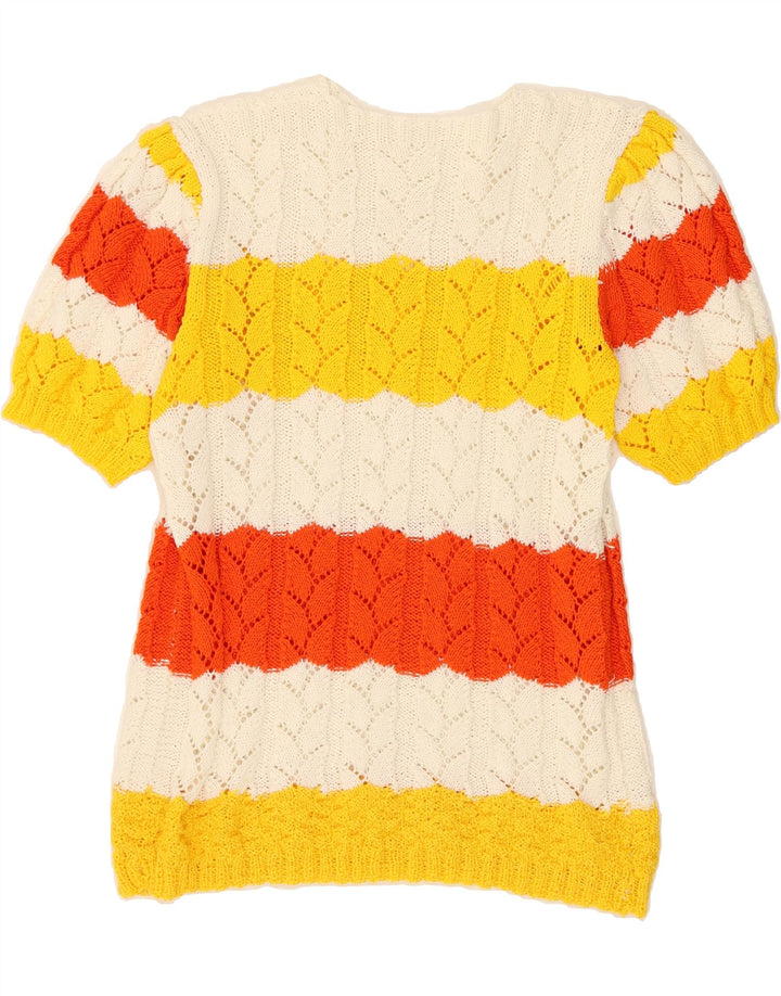VINTAGE Womens Boat Neck Jumper Sweater UK 12 Medium Multicoloured Striped Vintage Vintage and Second-Hand Vintage from Messina Hembry 