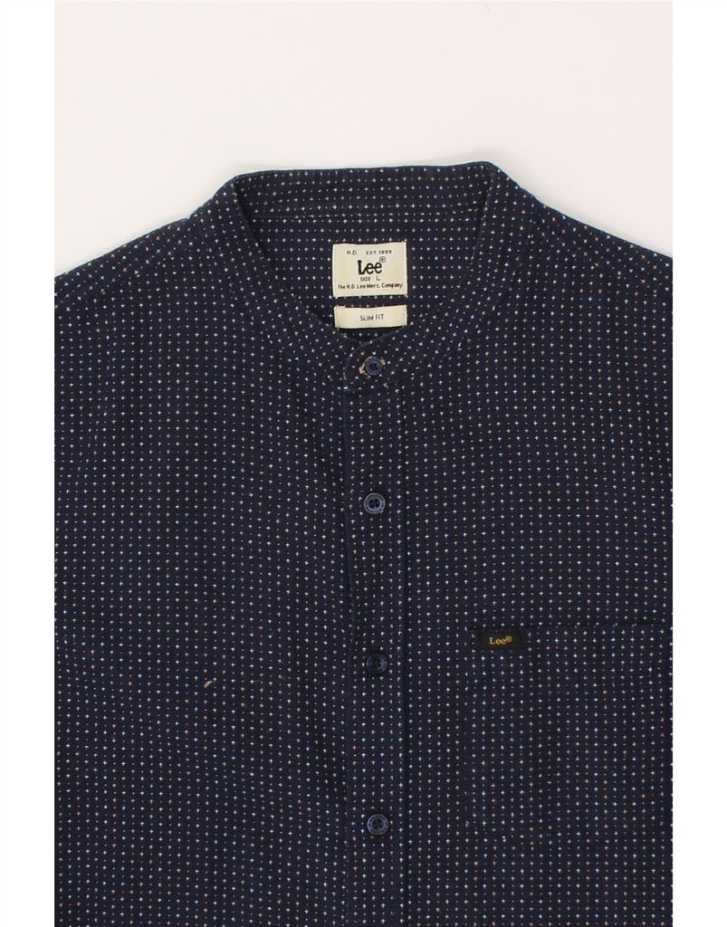 LEE Mens Slim Fit Shirt Large Navy Blue Spotted Cotton | Vintage Lee | Thrift | Second-Hand Lee | Used Clothing | Messina Hembry 