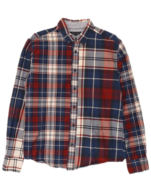 Tommy Hilfiger Mens Regular Fit Shirt Medium Blue Plaid Cotton
