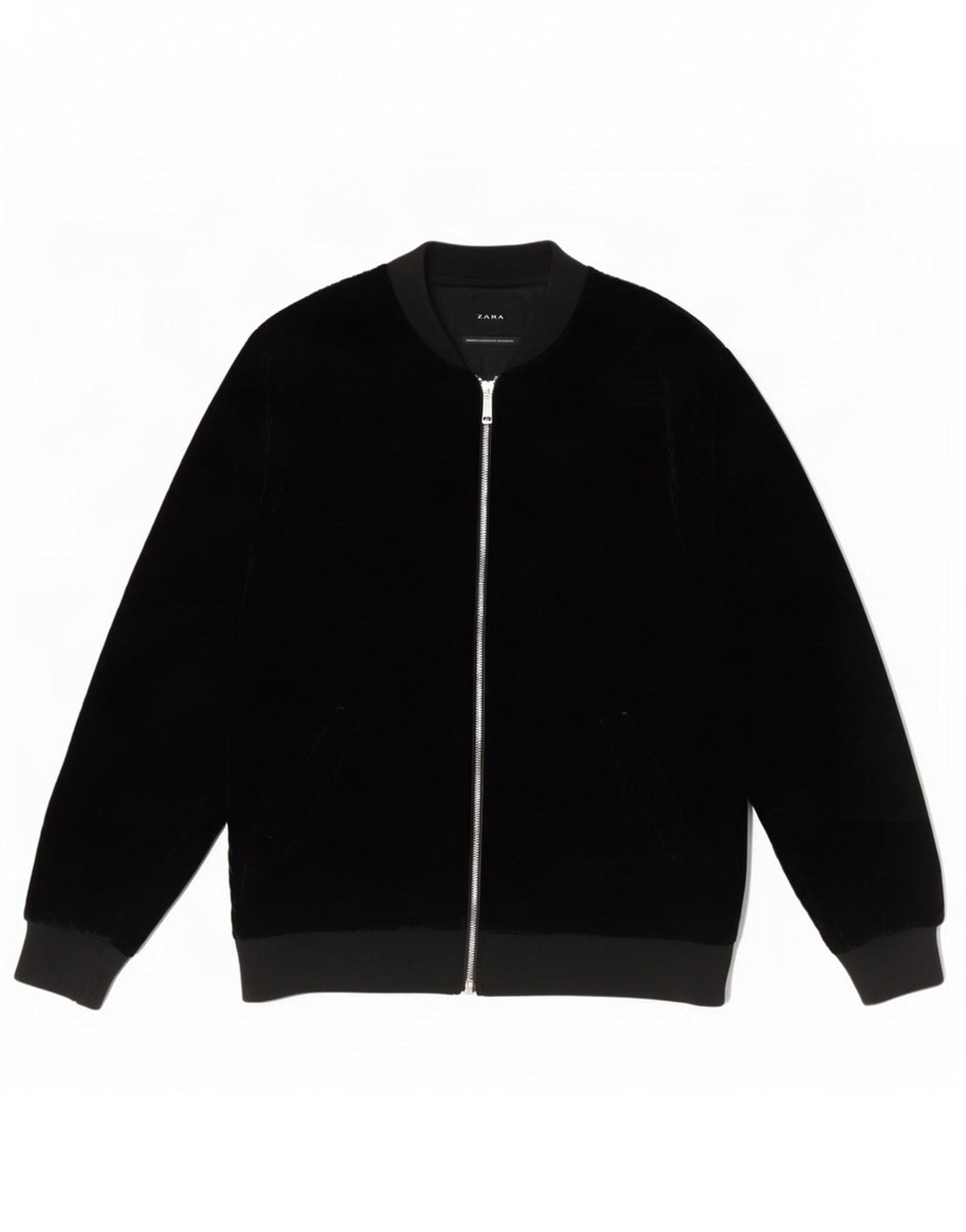 Zara Mens Bomber Jacket UK 40 Large Black Polyester