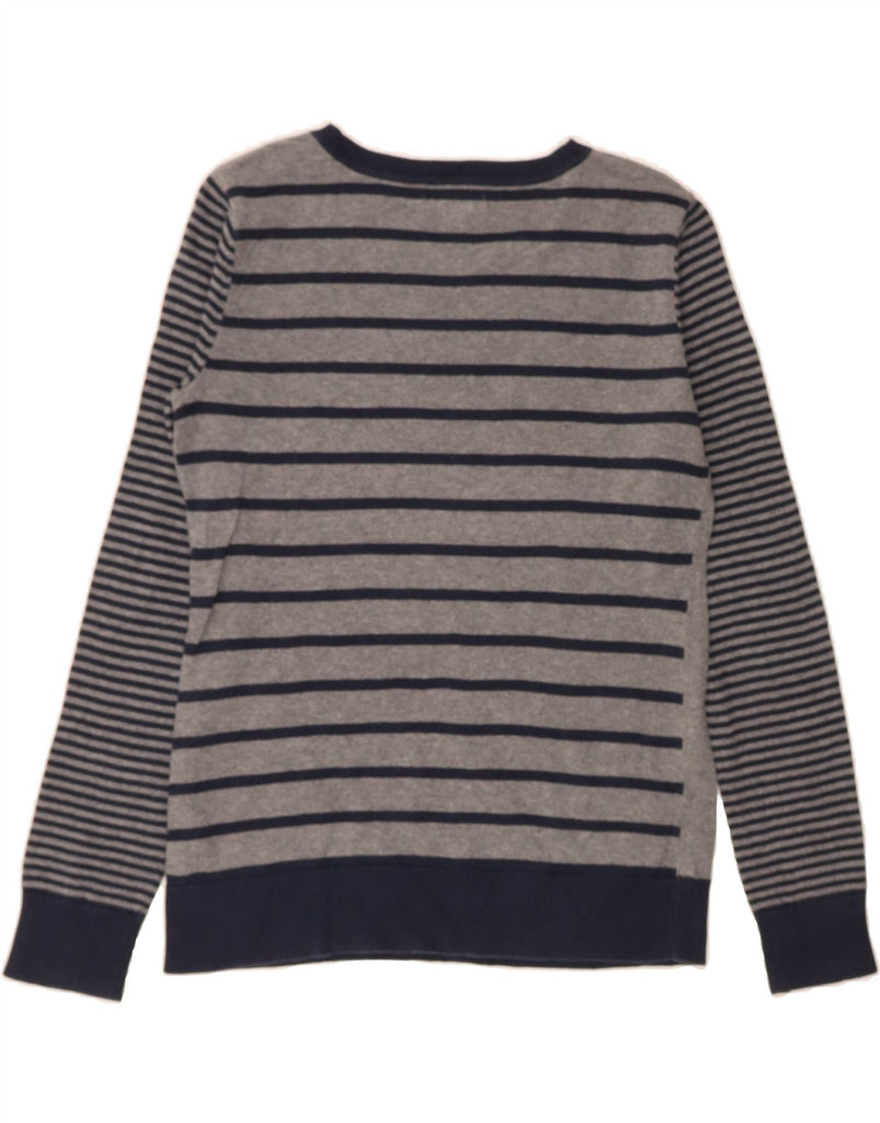 NAUTICA Womens Boat Neck Jumper Sweater UK 10 Small Grey Striped Cotton Vintage Nautica and Second-Hand Nautica from Messina Hembry 