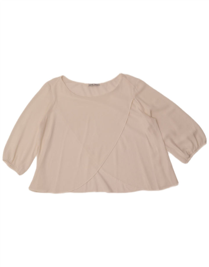 Zara Womens Long Sleeve Crop Blouse Top UK 16 Large White