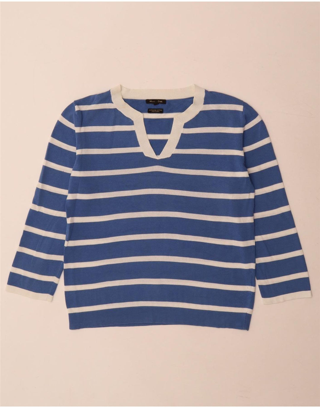 Massimo Dutti Womens V-Neck Jumper Sweater UK 10 Small Blue Striped