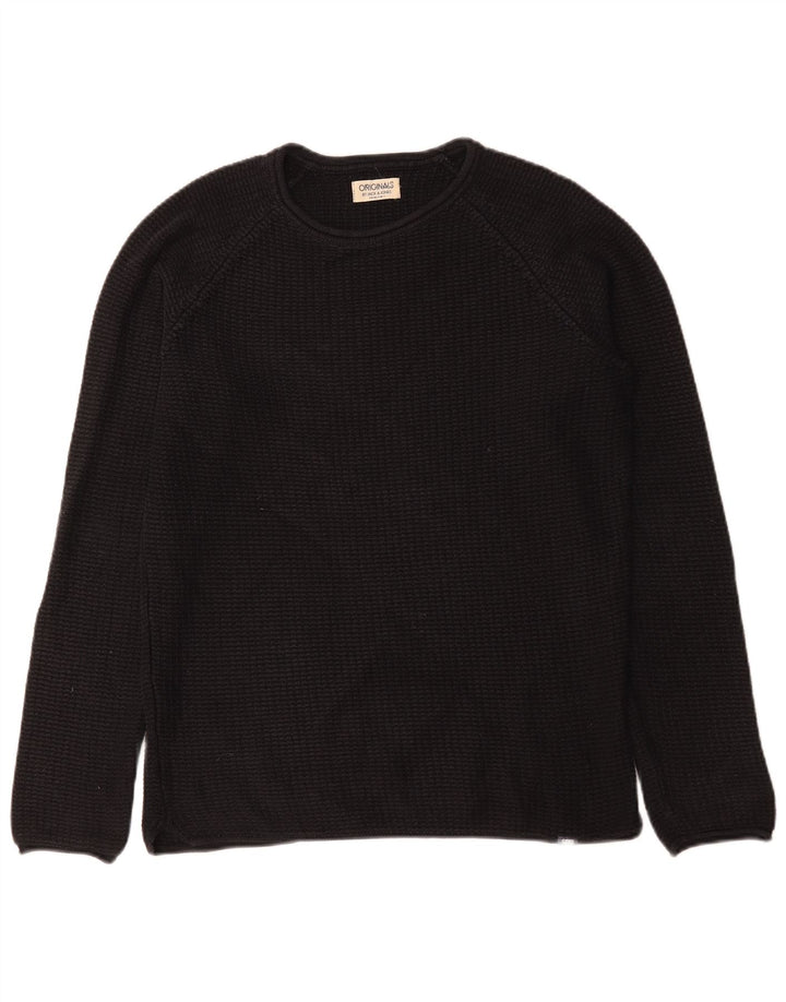 Jack & Jones Mens Crew Neck Jumper Sweater Medium Black Cotton
