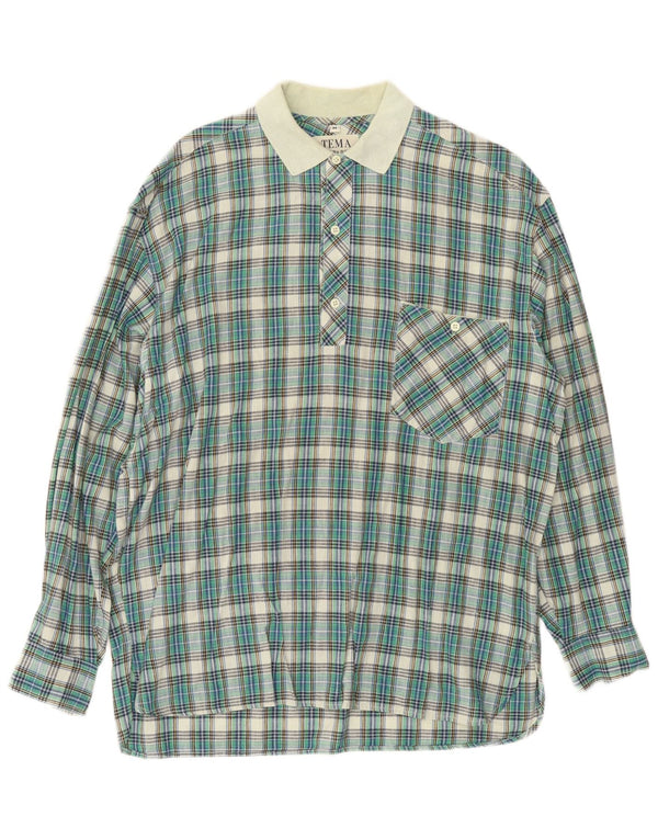 Vintage Mens Pullover Shirt Medium Green Check Cotton