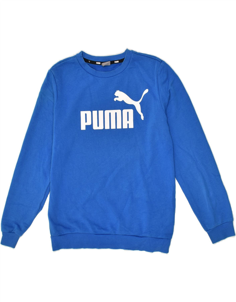 PUMA Boys Graphic Sweatshirt Jumper 13-14 Years Blue Cotton | Vintage Puma | Thrift | Second-Hand Puma | Used Clothing | Messina Hembry 