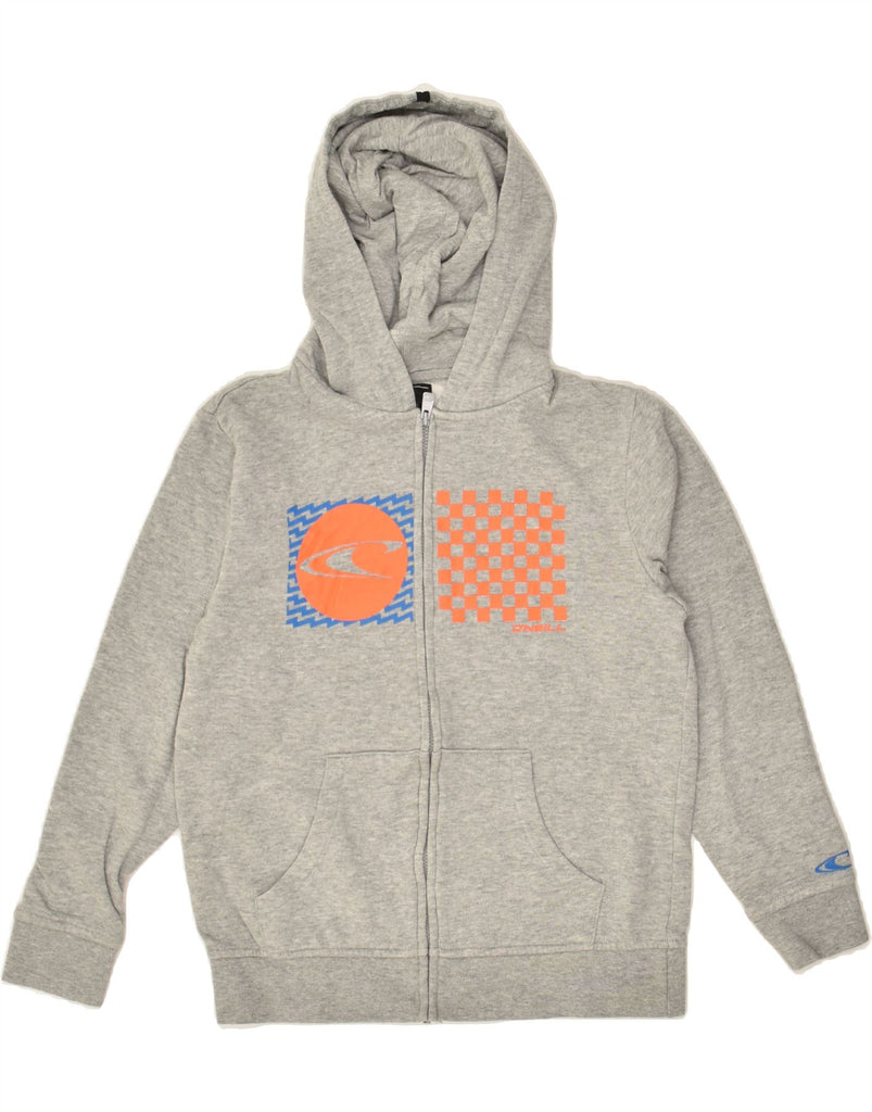 O'NEILL Boys Graphic Zip Hoodie Sweater 15-16 Years Medium Grey Cotton | Vintage O'Neill | Thrift | Second-Hand O'Neill | Used Clothing | Messina Hembry 