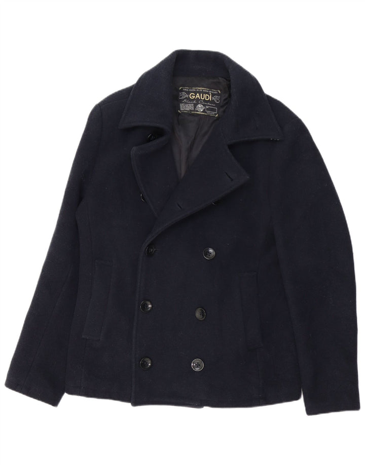 GAUDI Mens Pea Coat UK 40 Large Navy Blue Wool