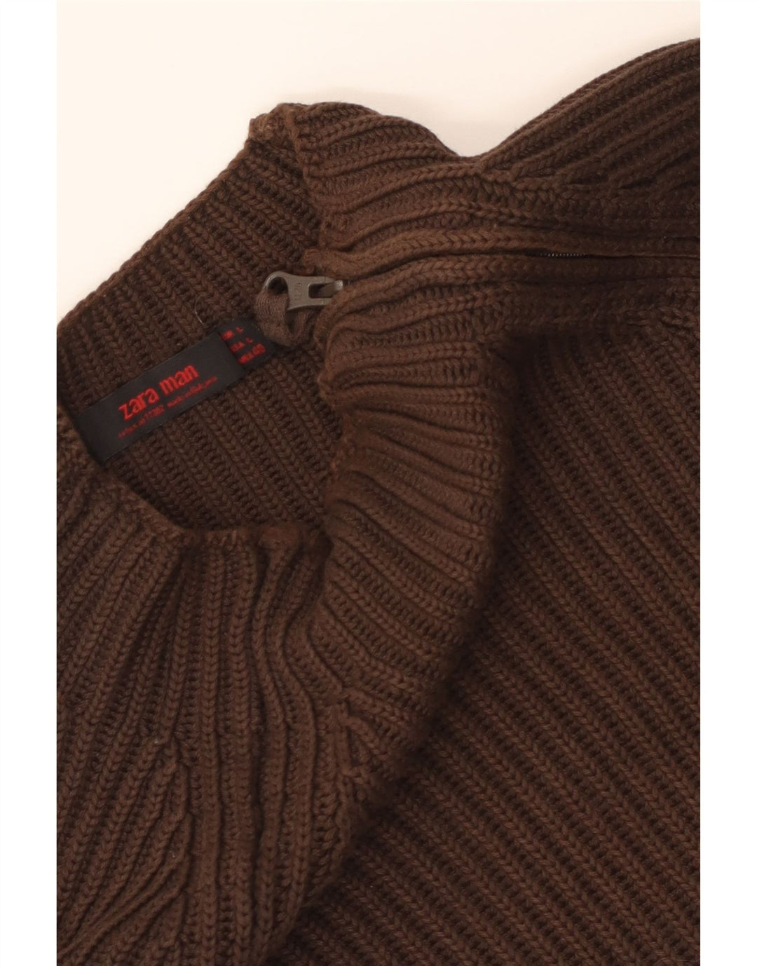 Zara Mens Zip Neck Jumper Sweater Large Brown