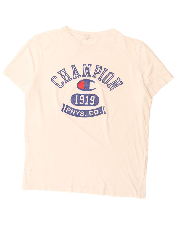 Champion Mens Graphic T-Shirt Top Medium White