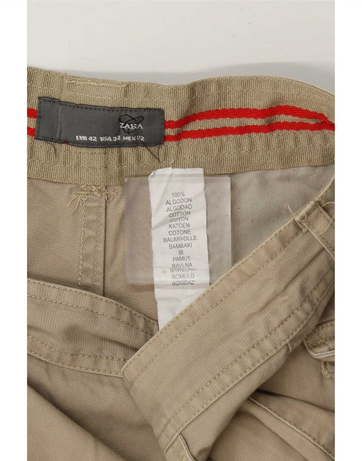 Zara Mens Cargo Shorts EU 42 Large W32  Beige Cotton