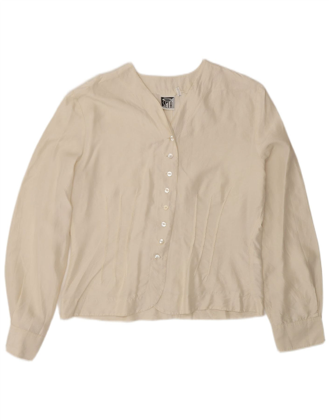 Vintage Womens Shirt Blouse UK 14 Medium Off White Silk