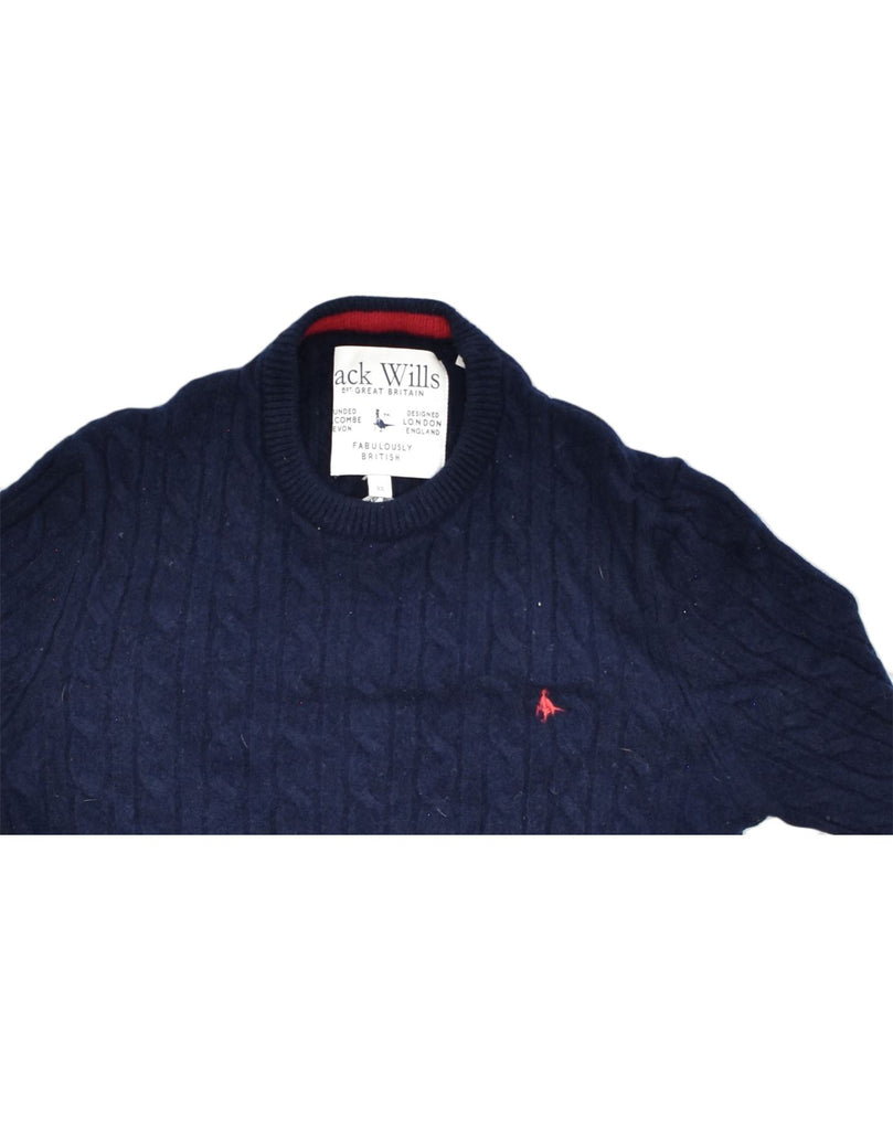 JACK WILLS Mens Crew Neck Jumper Sweater XS Navy Blue Wool | Vintage | Thrift | Second-Hand | Used Clothing | Messina Hembry 
