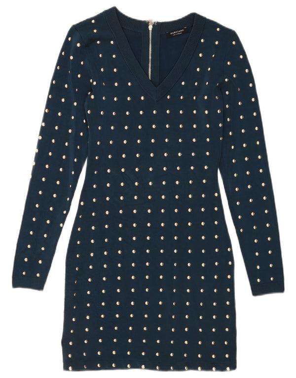 Marciano Womens Long Sleeve Jumper Dress UK 4 XS Navy Blue Spotted