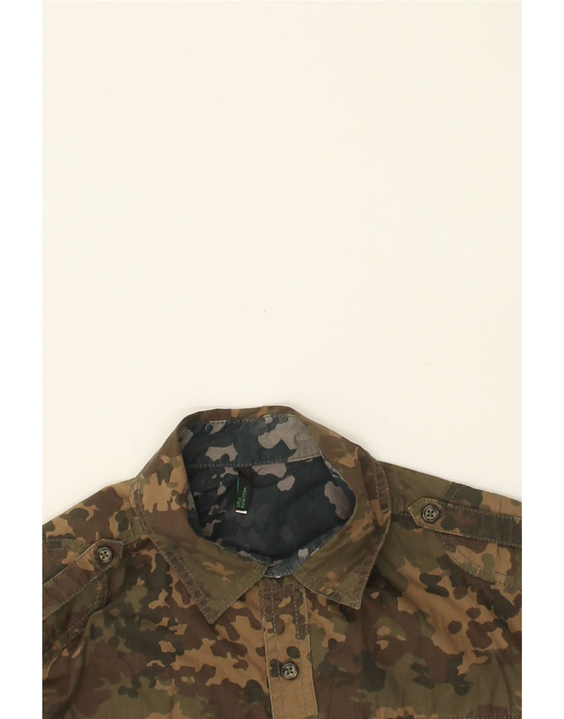 BENETTON Mens Military Shirt Medium Khaki Check | Vintage Benetton | Thrift | Second-Hand Benetton | Used Clothing | Messina Hembry 