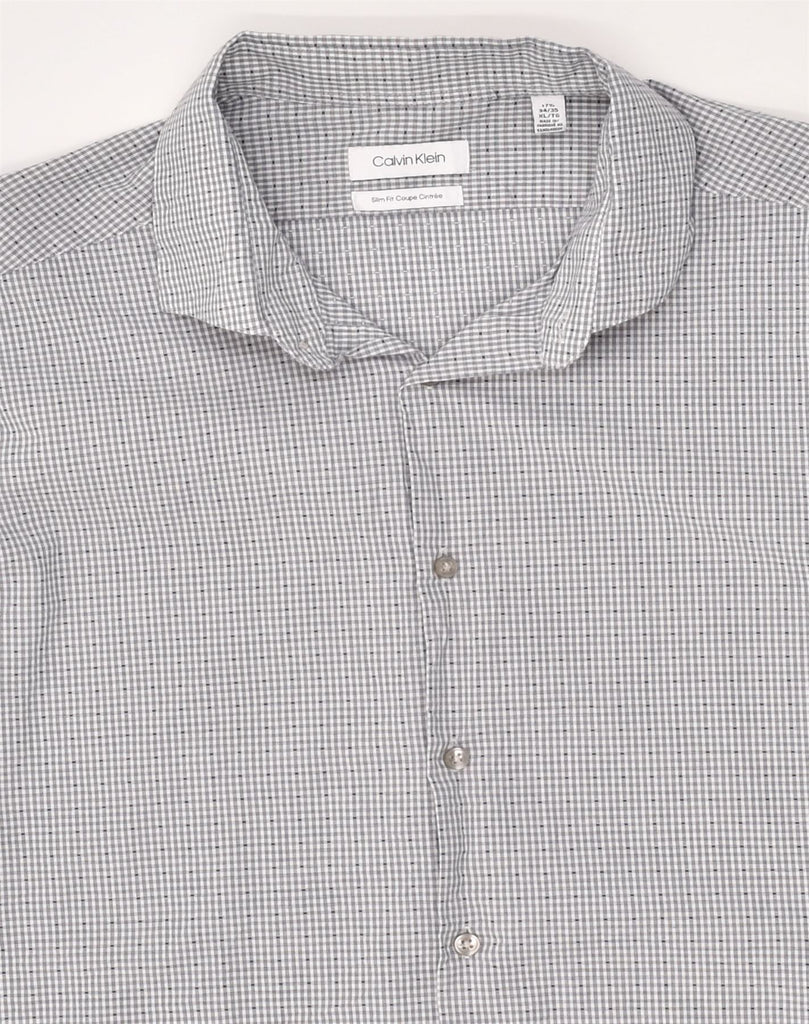 CALVIN KLEIN Mens Slim Fit Shirt XL Grey Gingham Cotton | Vintage Calvin Klein | Thrift | Second-Hand Calvin Klein | Used Clothing | Messina Hembry 