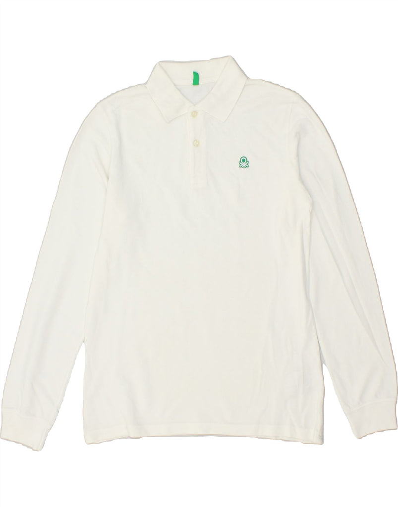 BENETTON Boys Long Sleeve Polo Shirt 11-12 Years 2XL White Cotton Vintage Benetton and Second-Hand Benetton from Messina Hembry 