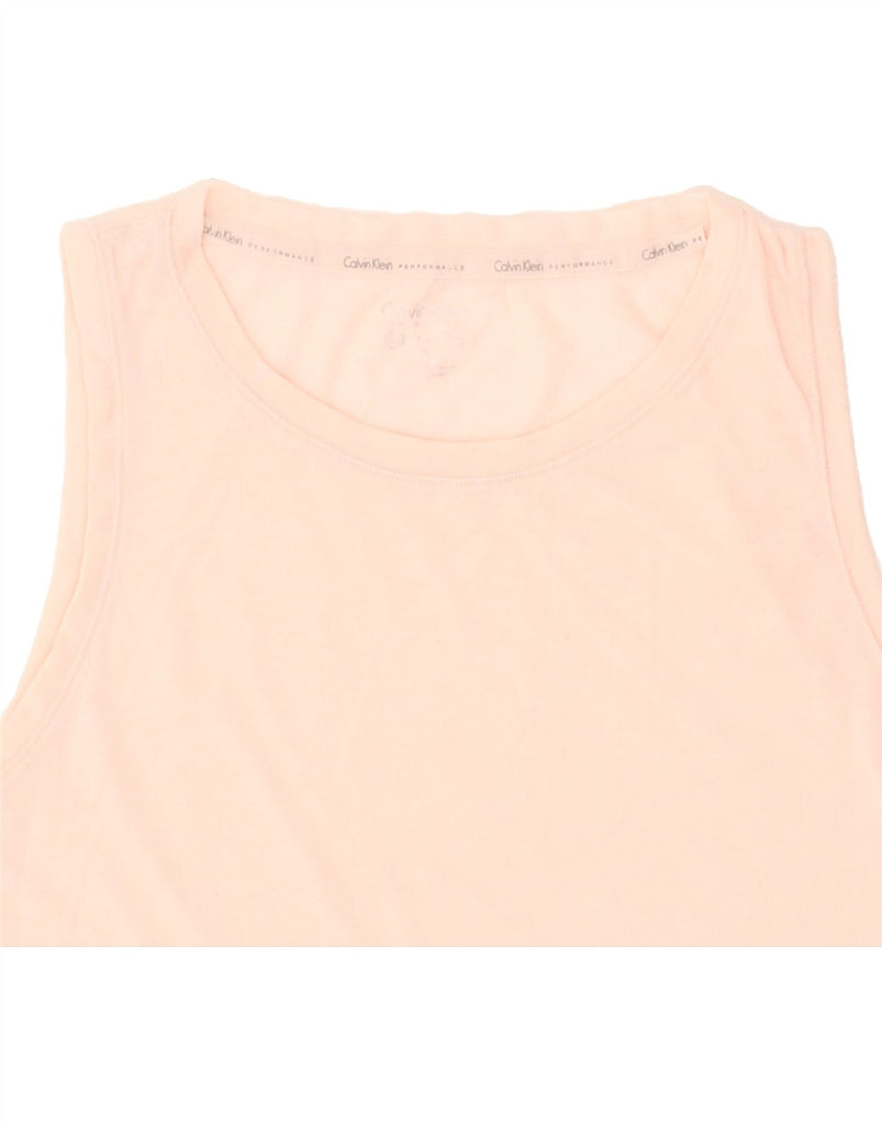 CALVIN KLEIN Womens Crop See Through Vest Top UK 14 Medium Pink Polyester | Vintage Calvin Klein | Thrift | Second-Hand Calvin Klein | Used Clothing | Messina Hembry 