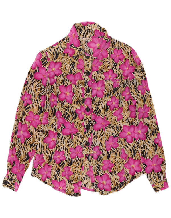 Vintage Womens Shirt Blouse UK 14 Medium Pink Floral