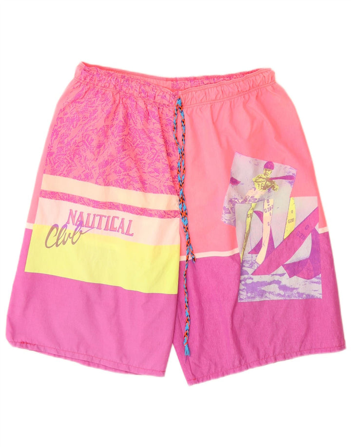 SANTOSTEFANO Mens Graphic Swimming Shorts IT 52 Large  Pink Colourblock