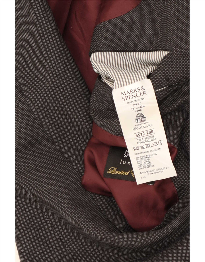Marks & Spencer Mens Long 2 Button Blazer Jacket UK 42 Large Grey Wool