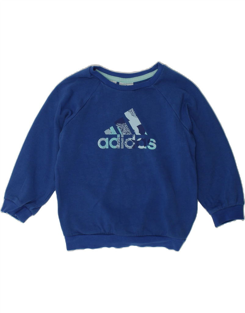 ADIDAS Boys Graphic Sweatshirt Jumper 2-3 Years Blue Cotton | Vintage Adidas | Thrift | Second-Hand Adidas | Used Clothing | Messina Hembry 