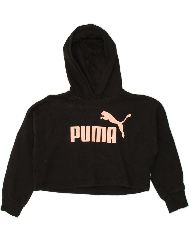 PUMA Girls Crop Graphic Hoodie Jumper 9-10 Years Black Cotton | Vintage Puma | Thrift | Second-Hand Puma | Used Clothing | Messina Hembry 