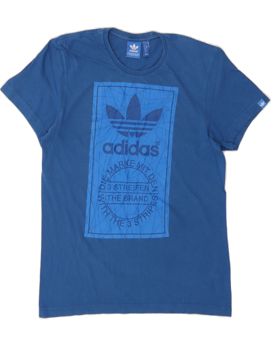 ADIDAS Mens Graphic T-Shirt Top Small Blue Cotton Vintage Adidas and Second-Hand Adidas from Messina Hembry 