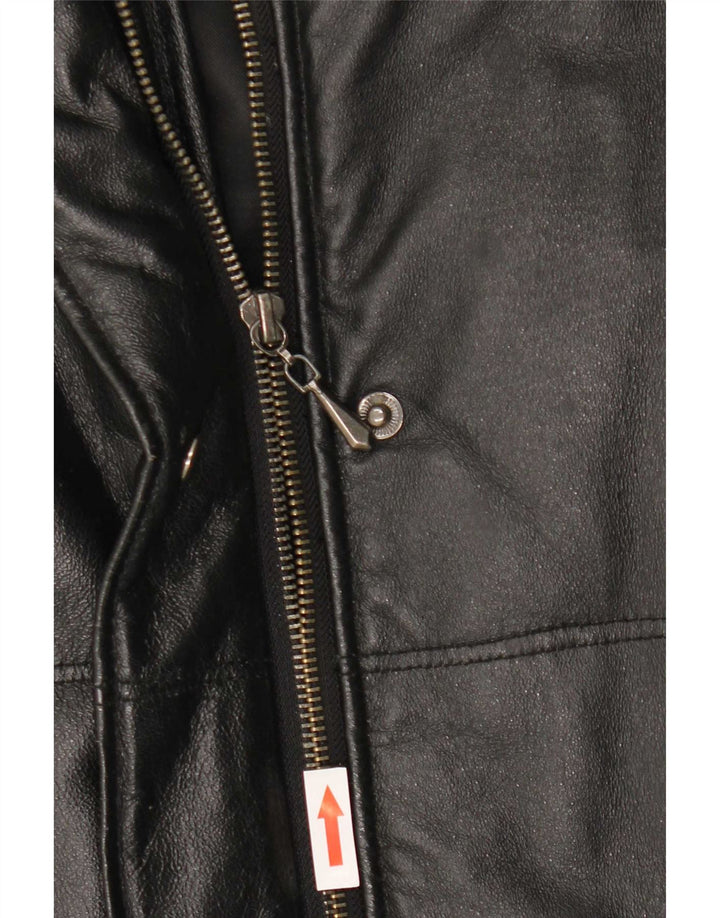 Privilegi Womens Hooded Leather Coat IT 46 Large Black
