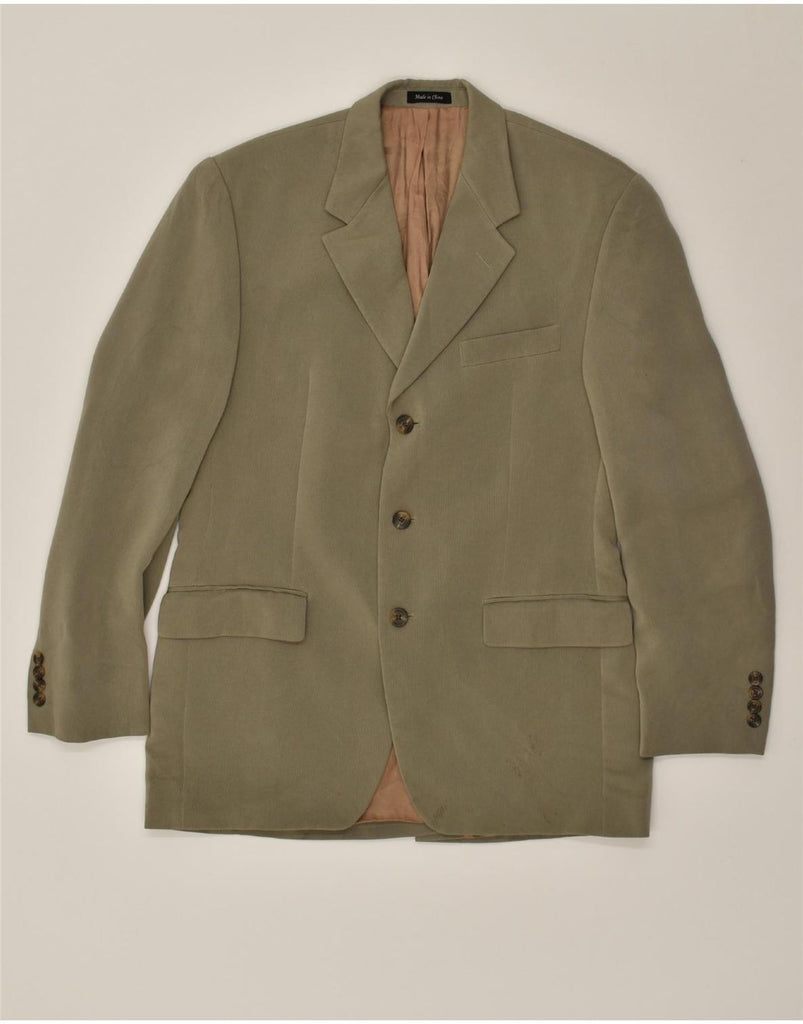 CHAPS Mens 3 Button Blazer Jacket UK 38 Medium Khaki Rayon | Vintage Chaps | Thrift | Second-Hand Chaps | Used Clothing | Messina Hembry 