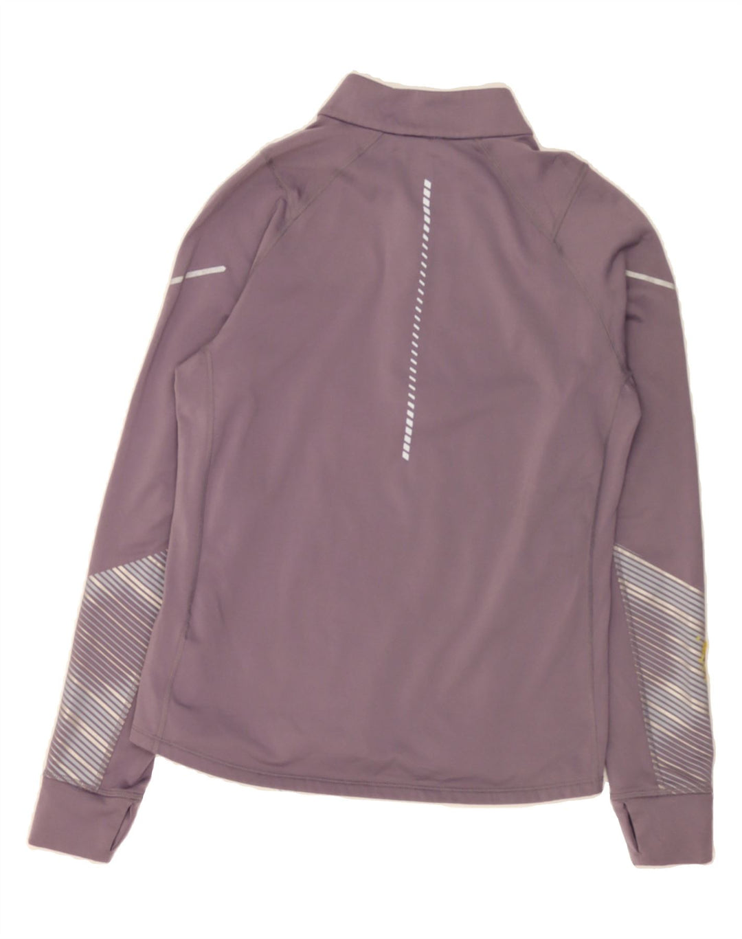 ASICS Womens Zip Neck Pullover Tracksuit Top UK 12 Medium Grey Striped Vintage Asics and Second-Hand Asics from Messina Hembry 