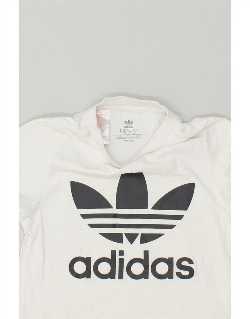 ADIDAS Girls Graphic T-Shirt Top 5-6 Years Medium White Cotton | Vintage Adidas | Thrift | Second-Hand Adidas | Used Clothing | Messina Hembry 