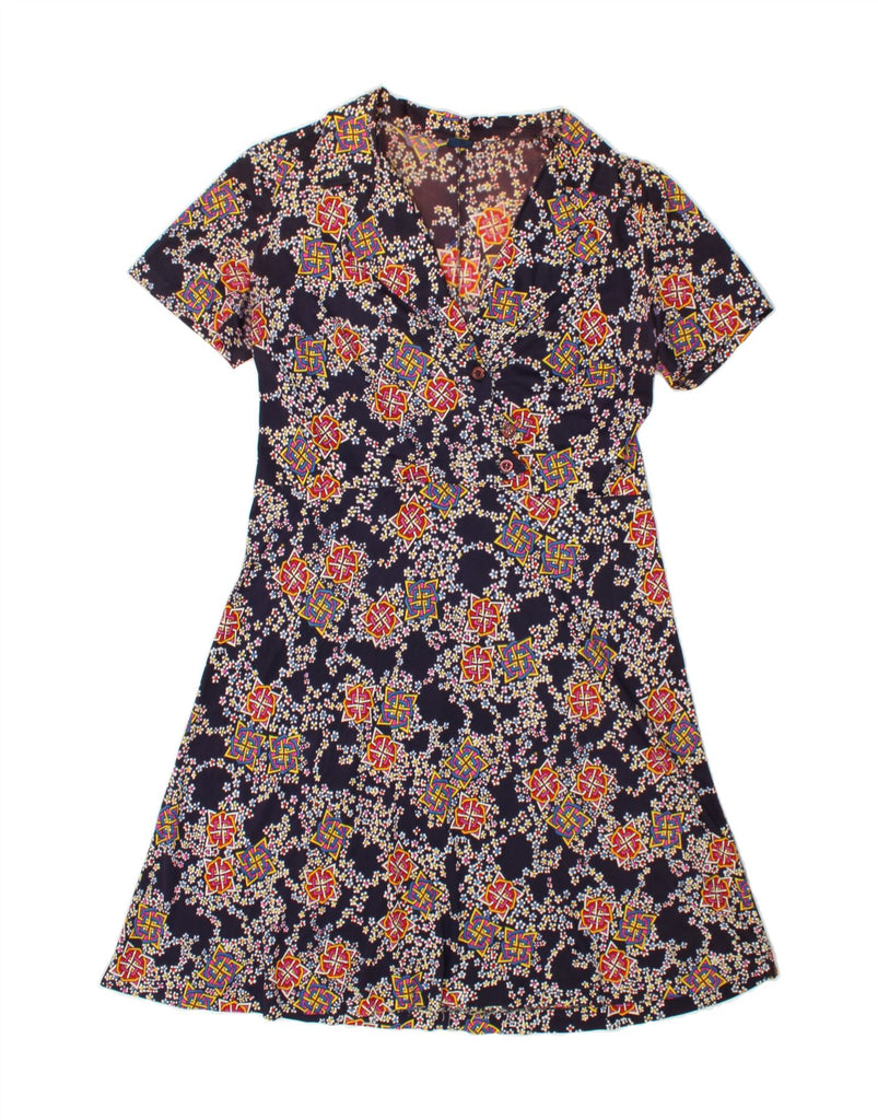 CONFEZIONI DI LUSSO Womens A-Line Dress UK 14 Medium Navy Blue Floral Vintage Confezioni Di Lusso and Second-Hand Confezioni Di Lusso from Messina Hembry 