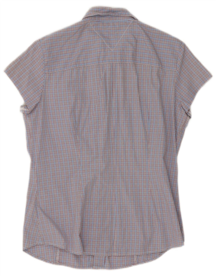 Tommy Hilfiger Womens Short Sleeve Shirt US 6 Medium Blue Check Cotton