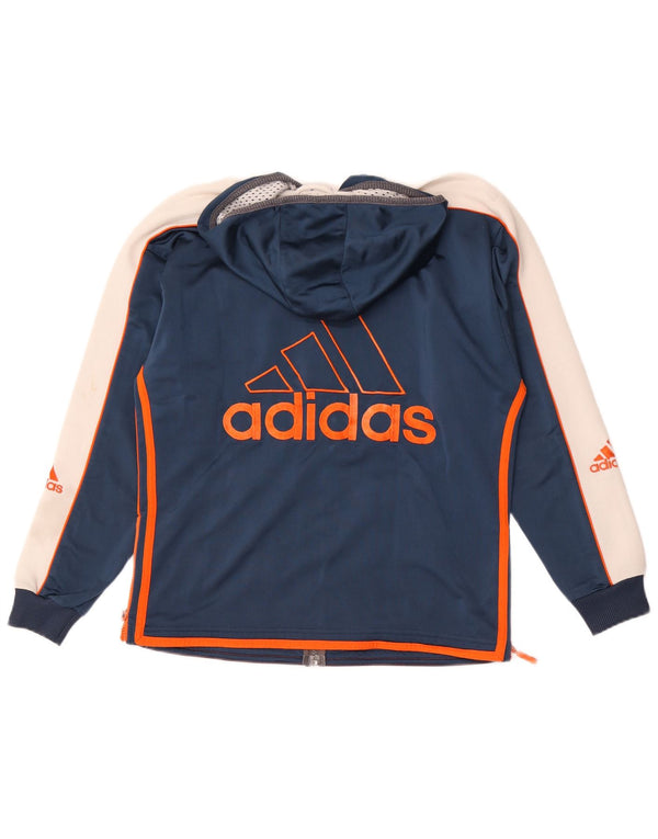 Adidas Boys Hooded Tracksuit Top Jacket 13-14 Years Blue Colourblock
